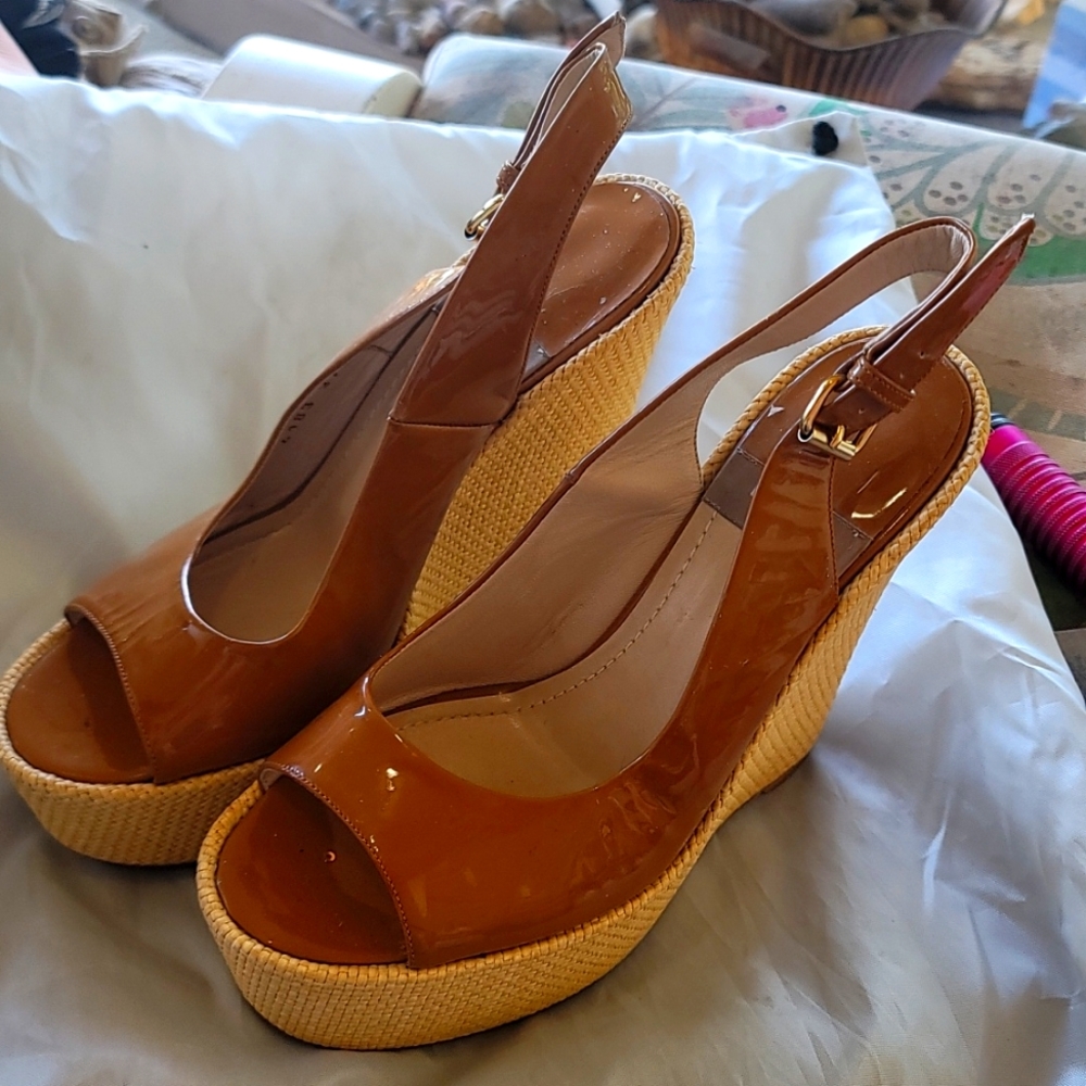 Baldin ..Vero Cuoio tan wedges sz 37 made in Italy..